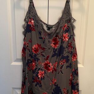 Torrid Gray and Red Floral Lace Cami